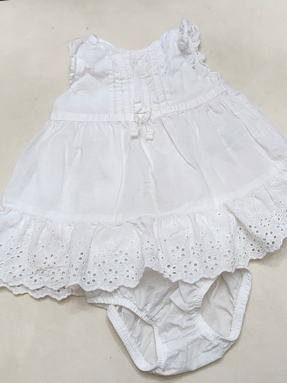 White Eyelet Baby Dress with Matching Bloomers - Classic Infant Set